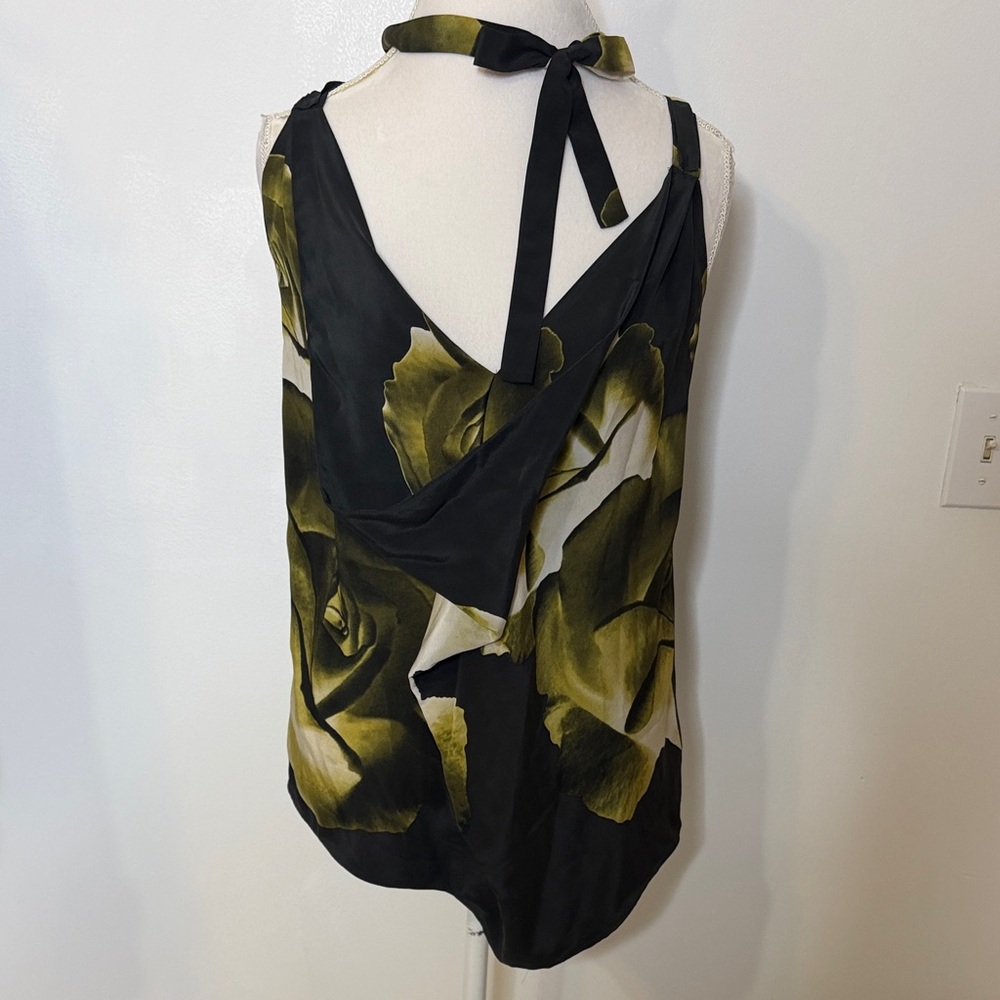 Robert Rodriguez Black Halter Cowl Back Tank with Olive Floral Print Sz Lg